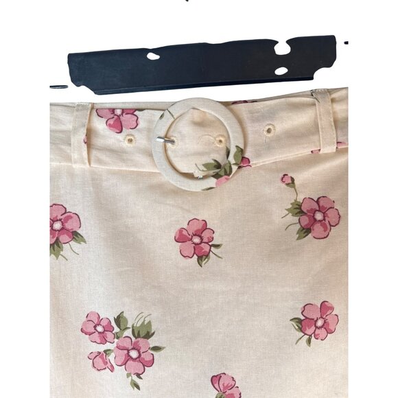 2/$30 Princess Highway Size US 10 Floral Linen Blend Skirt W/ Belt Cream & Pink - Picture 4 of 16